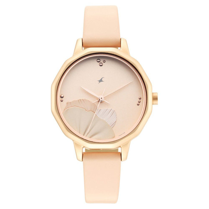 Fastrack Uptown Retreat Quartz Analog Rose Gold Dial Leather Strap Watch for Girls NS6259WL01