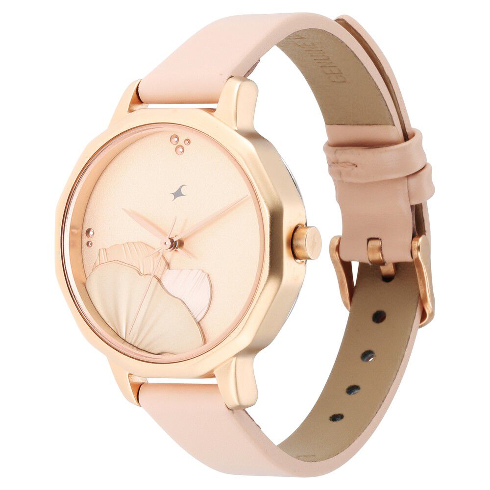 Fastrack Uptown Retreat Quartz Analog Rose Gold Dial Leather Strap Watch for Girls NS6259WL01