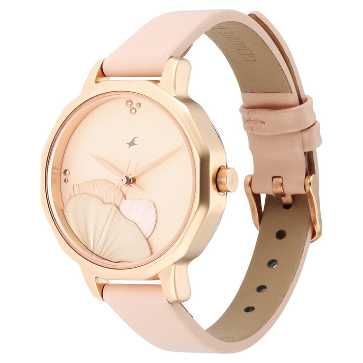 Fastrack Uptown Retreat Quartz Analog Rose Gold Dial Leather Strap Watch for Girls NS6259WL01