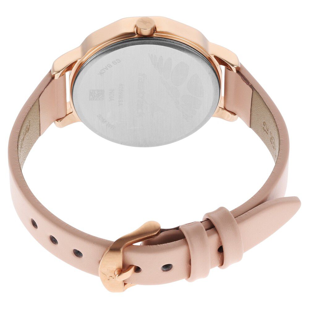 Fastrack Uptown Retreat Quartz Analog Rose Gold Dial Leather Strap Watch for Girls NS6259WL01