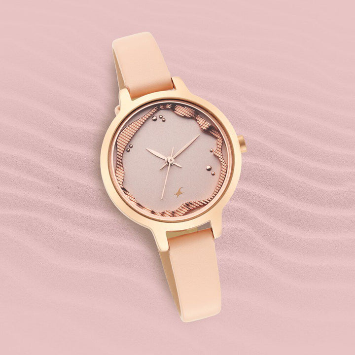 Fastrack Uptown Retreat Quartz Analog Pink Dial Leather Strap Watch for Girls NS6260WL01
