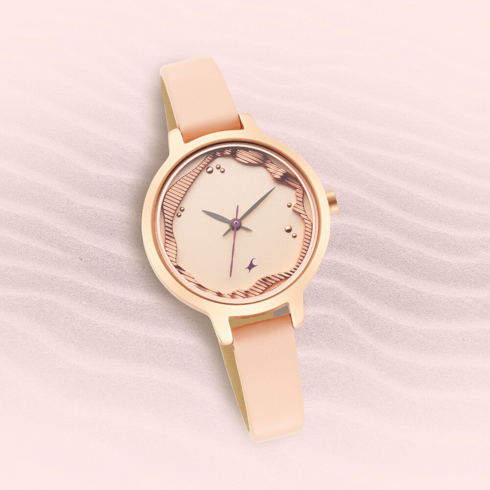 Fastrack Uptown Retreat Quartz Analog Rose Gold Dial Leather Strap Watch for Girls 6260WL02