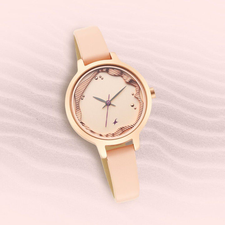 Fastrack Uptown Retreat Quartz Analog Rose Gold Dial Leather Strap Watch for Girls 6260WL02