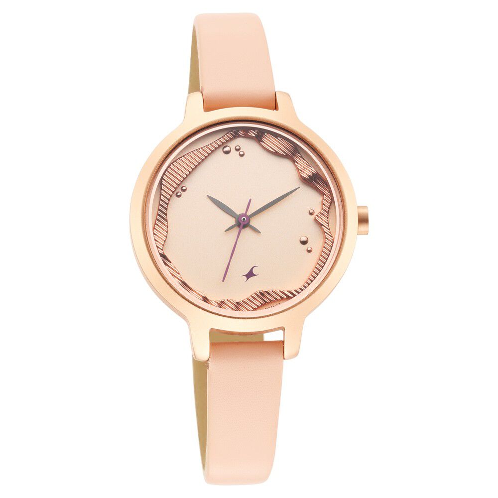 Fastrack Uptown Retreat Quartz Analog Rose Gold Dial Leather Strap Watch for Girls 6260WL02