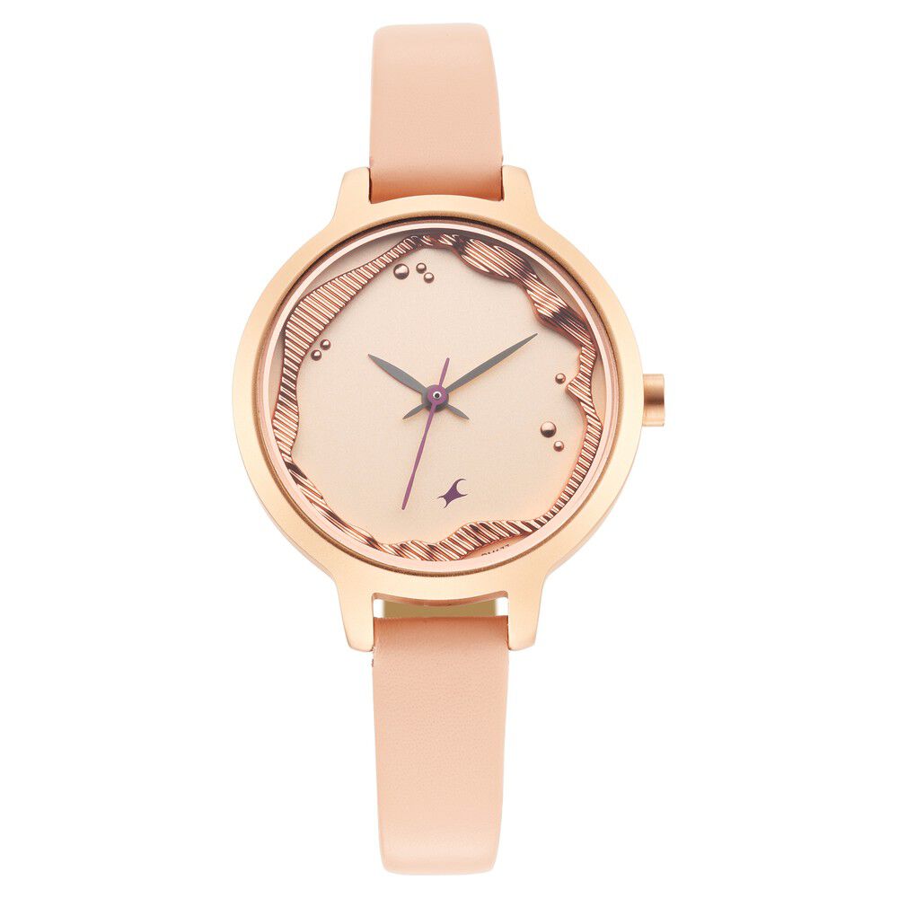 Fastrack Uptown Retreat Quartz Analog Rose Gold Dial Leather Strap Watch for Girls 6260WL02