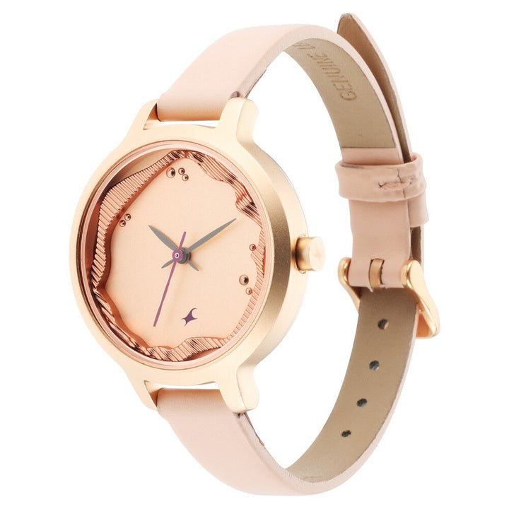 Fastrack Uptown Retreat Quartz Analog Rose Gold Dial Leather Strap Watch for Girls 6260WL02