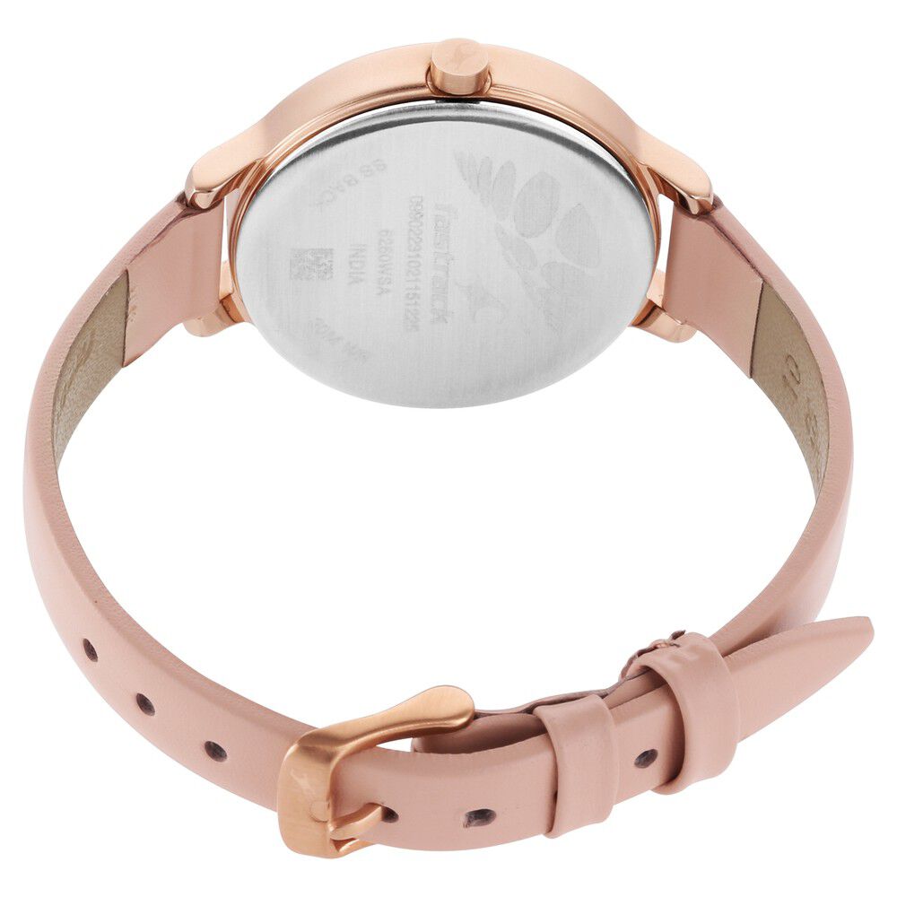 Fastrack Uptown Retreat Quartz Analog Rose Gold Dial Leather Strap Watch for Girls 6260WL02
