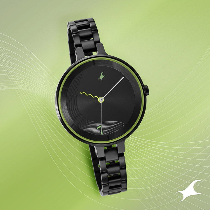 Fastrack Stunners Quartz Analog Black Dial Metal Strap Watch for Girls NS6265NM01