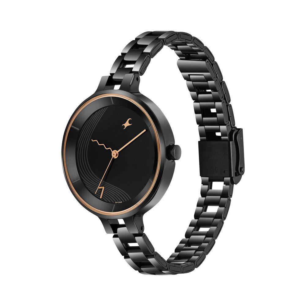 Fastrack Stunners Quartz Analog Black dial Stainless Steel Strap Watch for Girls 6265NM02