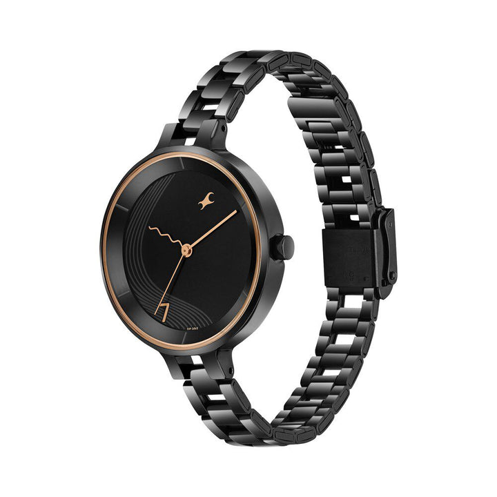 Fastrack Stunners Quartz Analog Black dial Stainless Steel Strap Watch for Girls 6265NM02