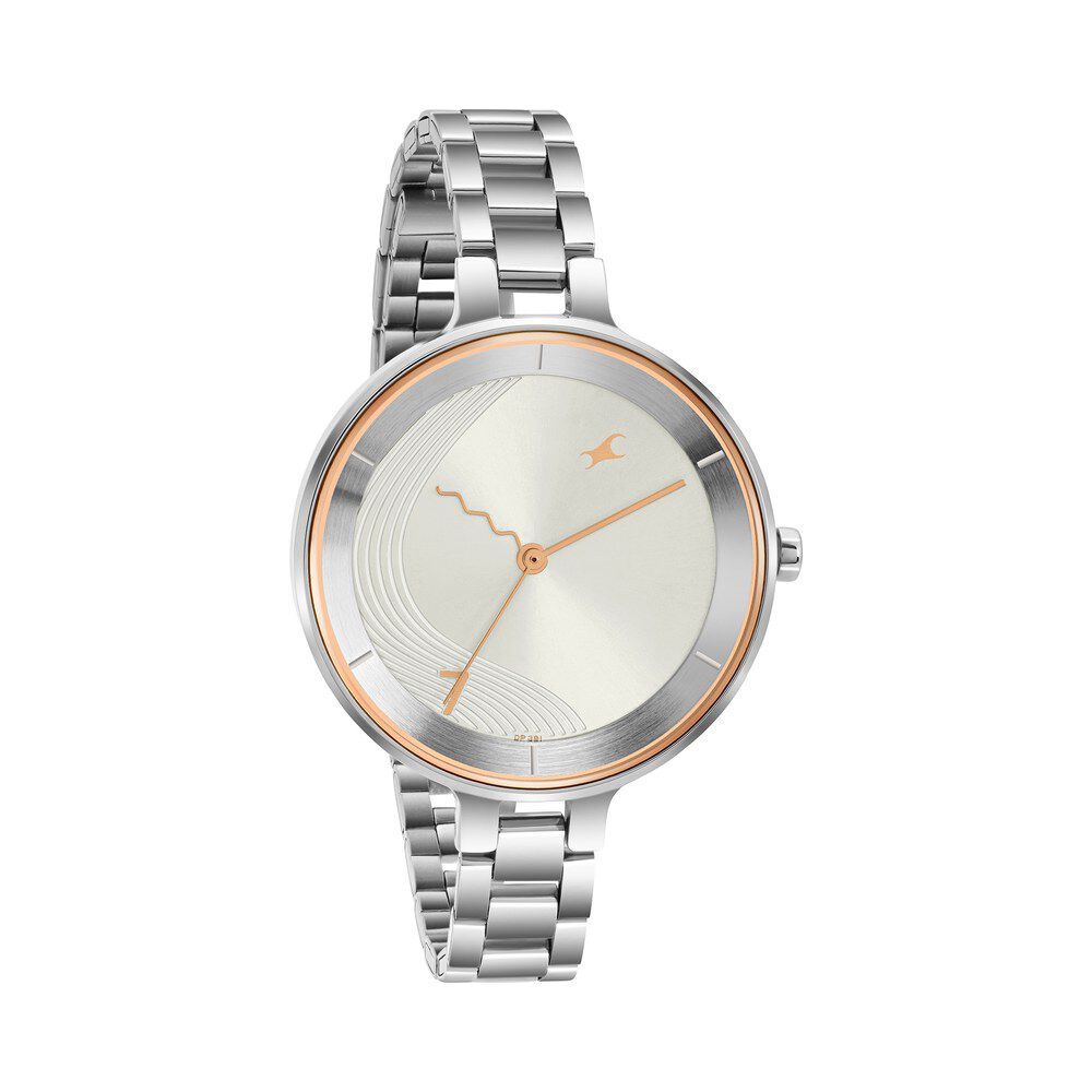 Fastrack Stunners Quartz Analog Silver dial Stainless Steel Strap Watch for Girls 6265SM02