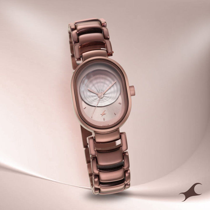 Fastrack Uptown Retreat Quartz Analog Brown Dial Metal Strap Watch for Girls NS6274QM01