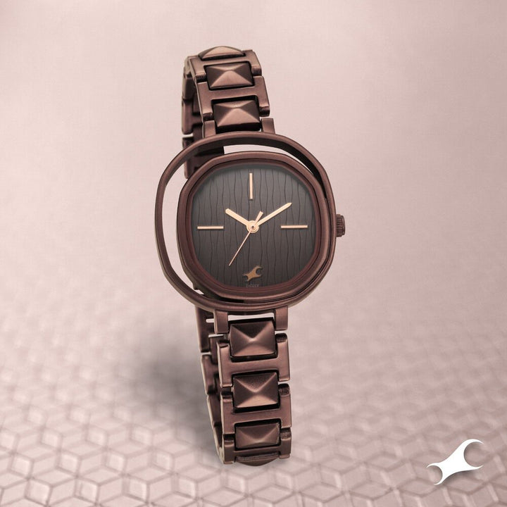 Fastrack Opulence Quartz Analog Brown Dial Metal Strap Watch for Girls NS6276QM02