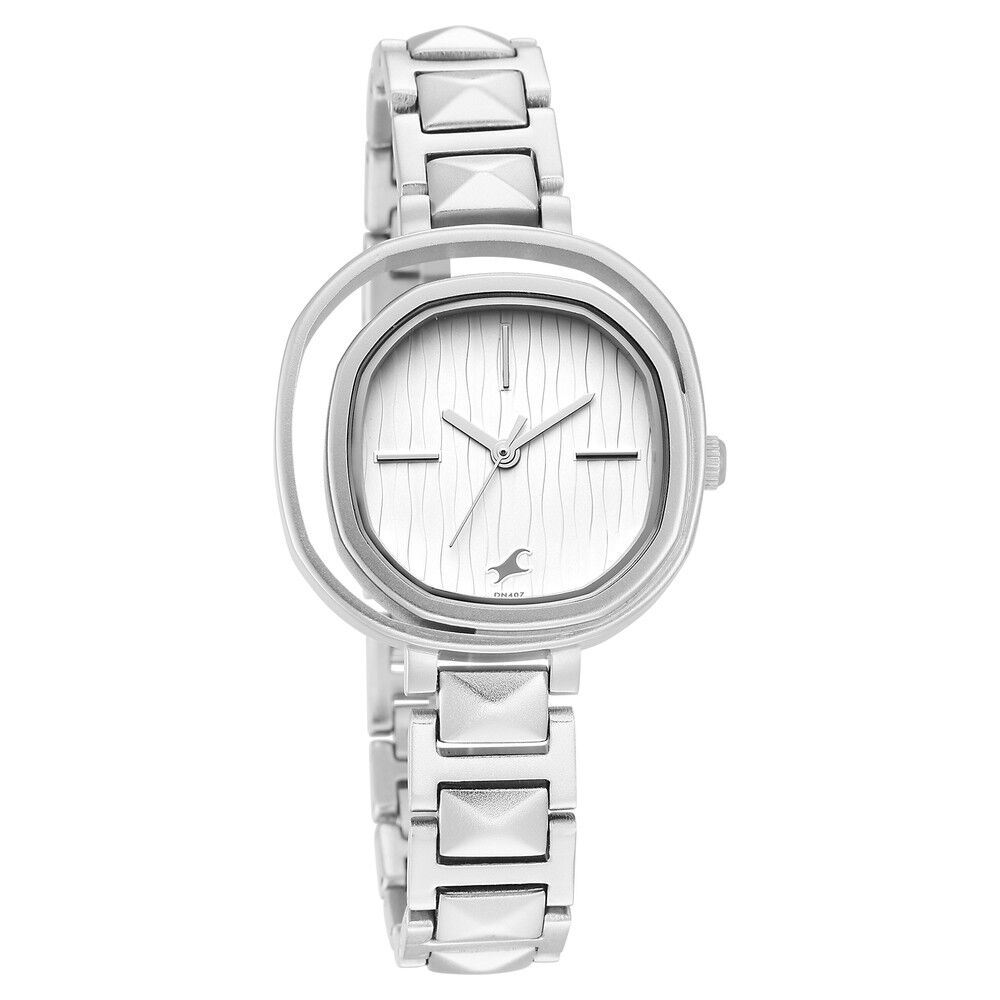 Fastrack Opulence Quartz Analog Silver Dial Metal Strap Watch for Girls NR6276SM01
