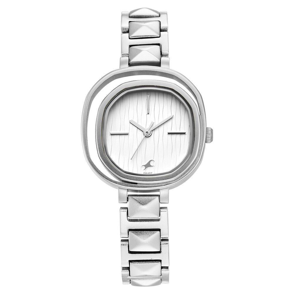 Fastrack Opulence Quartz Analog Silver Dial Metal Strap Watch for Girls NR6276SM01