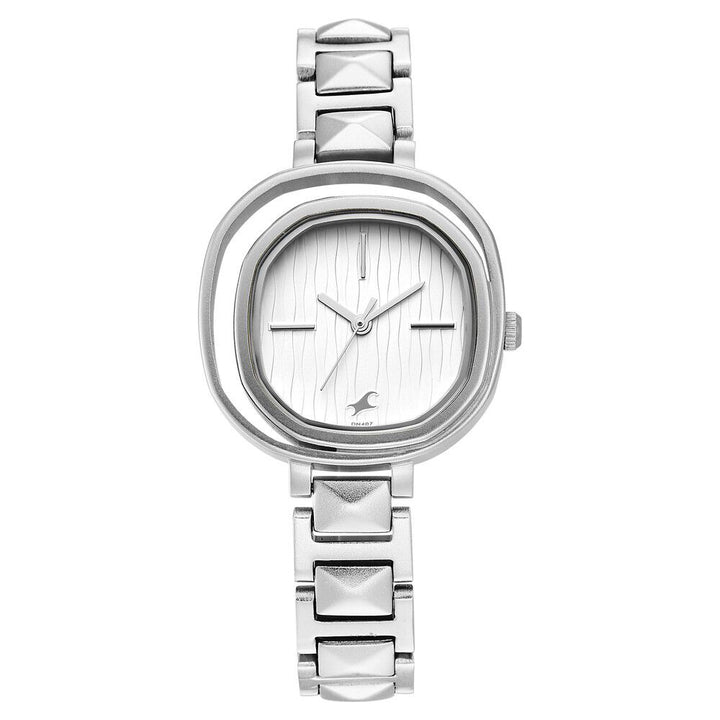 Fastrack Opulence Quartz Analog Silver Dial Metal Strap Watch for Girls NR6276SM01