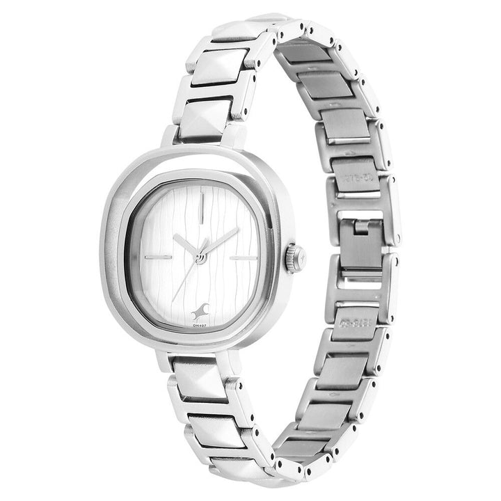 Fastrack Opulence Quartz Analog Silver Dial Metal Strap Watch for Girls NR6276SM01