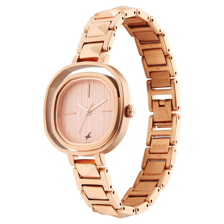 Fastrack Opulence Quartz Analog Rose Gold Dial Metal Strap Watch for Girls NS6276WM01