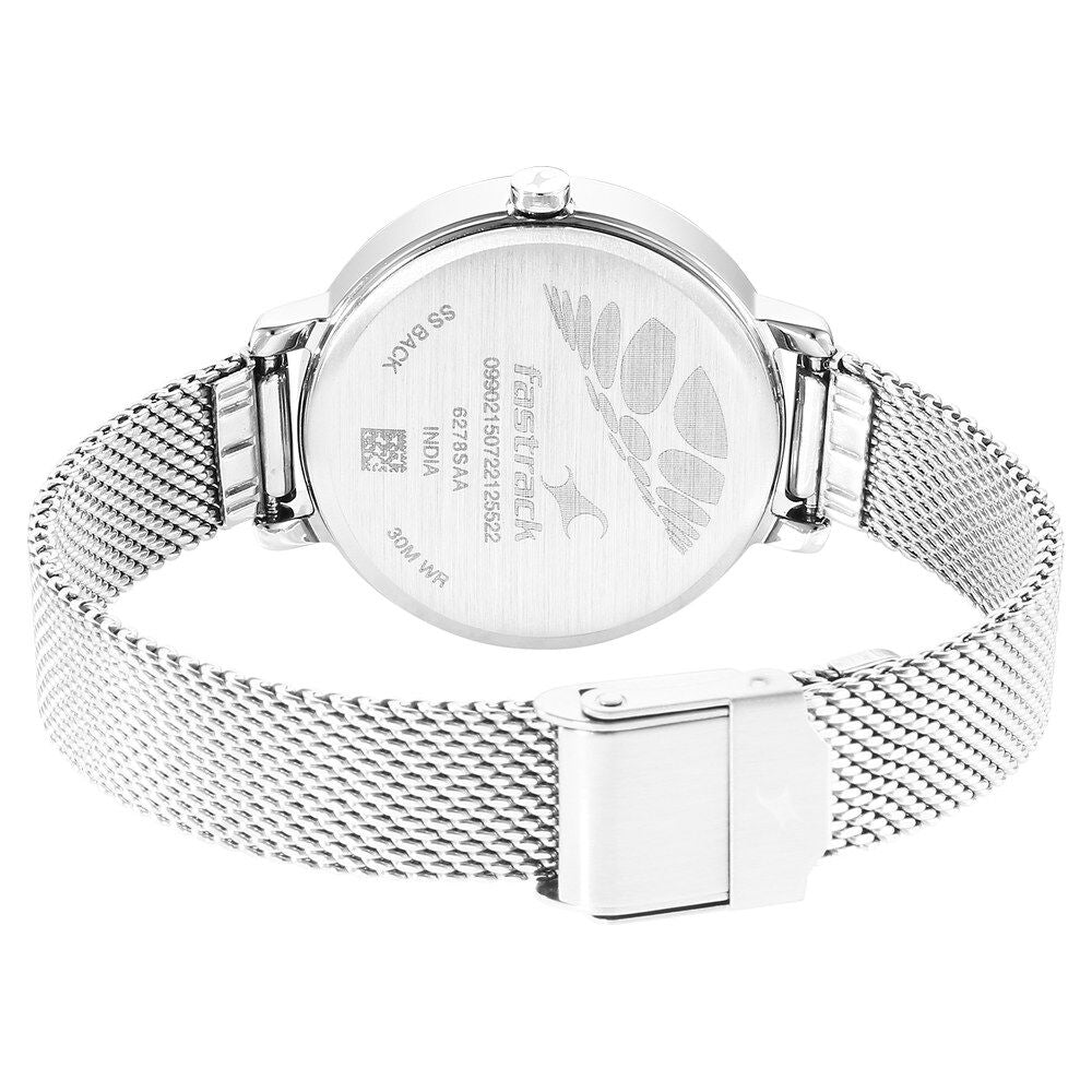 Fastrack Younique Quartz Analog Blue Dial Stainless Steel Strap Watch for Girls NR6278SM01