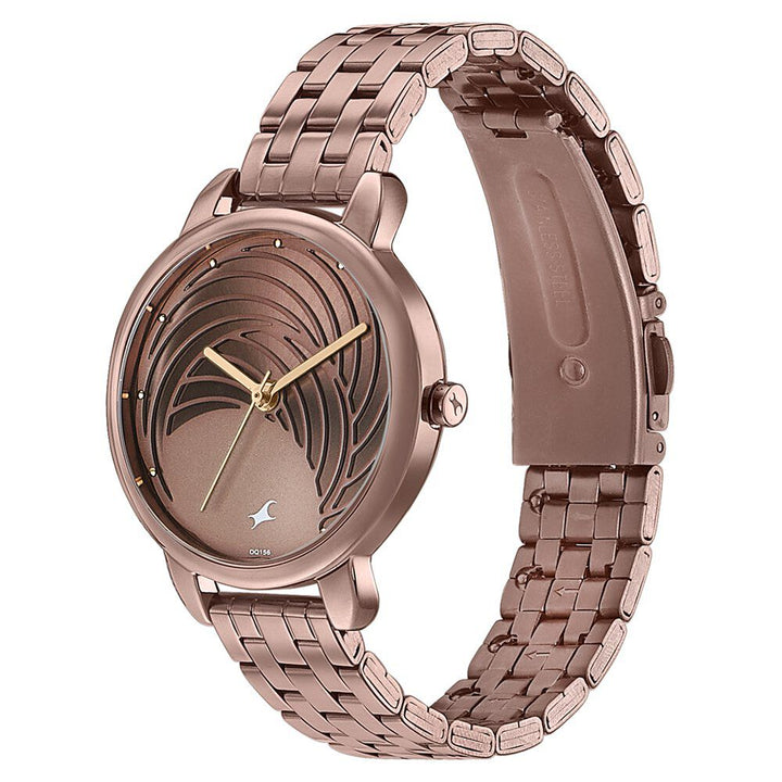Fastrack Stunners Quartz Analog Brown Dial Stainless Steel Strap Watch for Girls 6282QM01