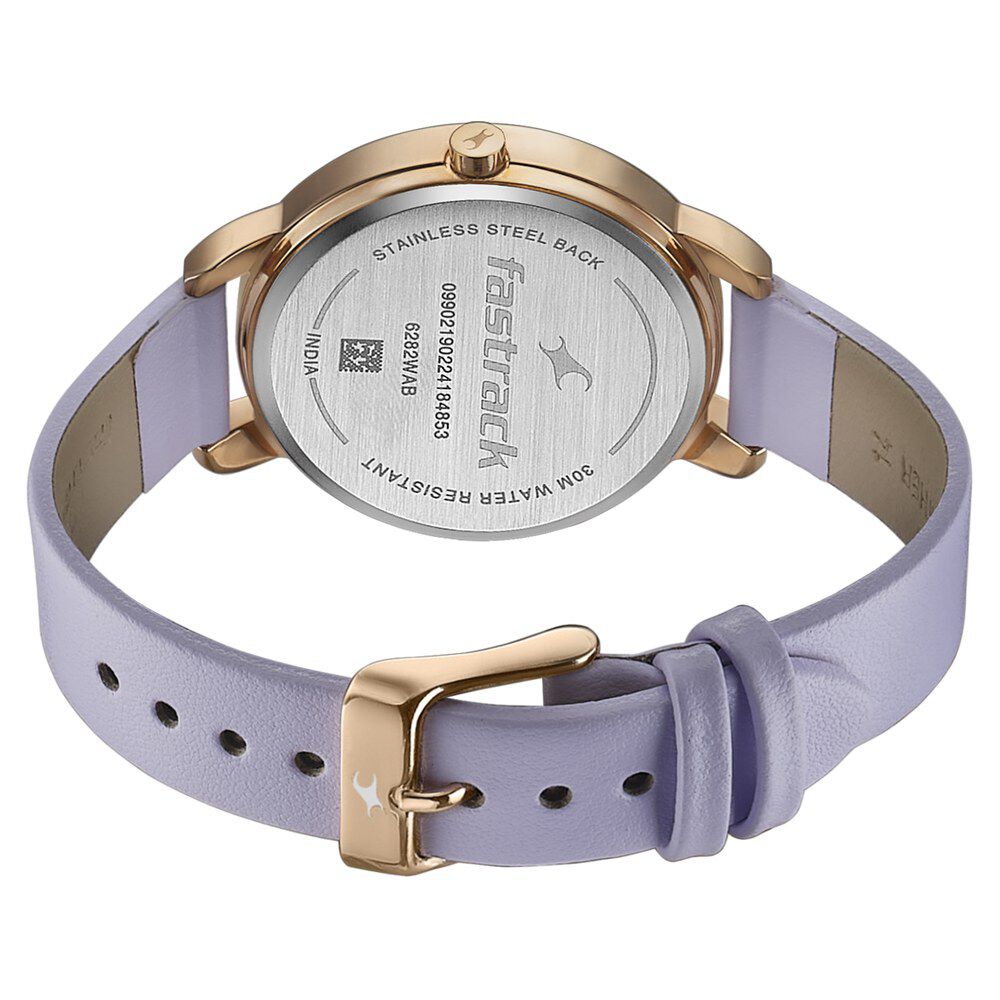 Fastrack Stunners Quartz Multifunction Purple Dial Leather Strap Watch for Girls 6282WL02