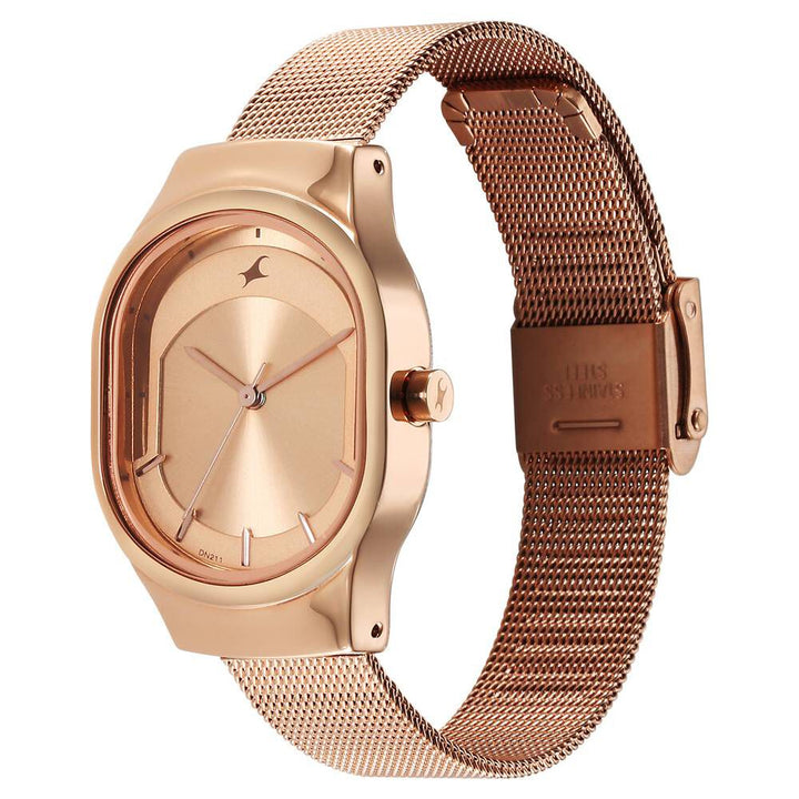 Fastrack Snob X Rose Gold Dial Stainless Steel Strap Watch for Girls NS6283WM01