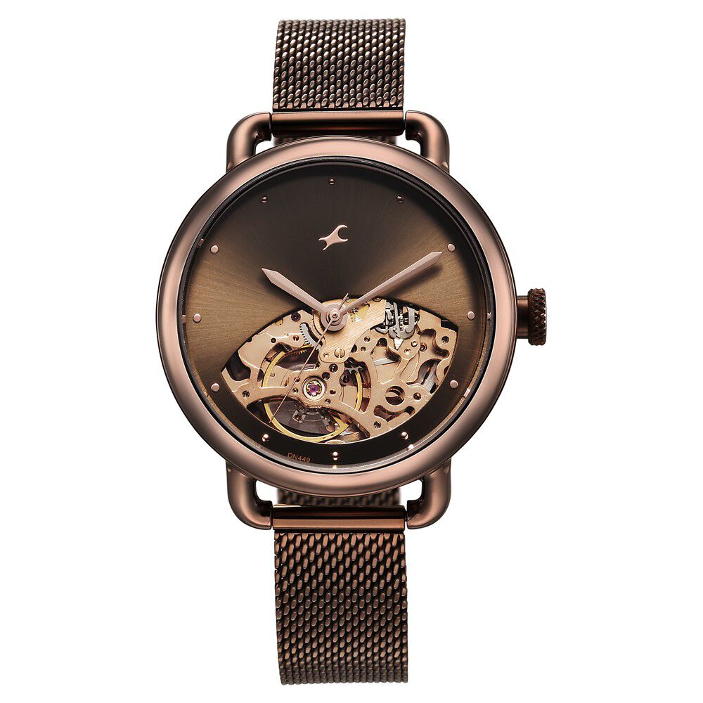 Fastrack Automatics Brown Dial Stainless Steel Strap Watch for Girls NS6288QM01