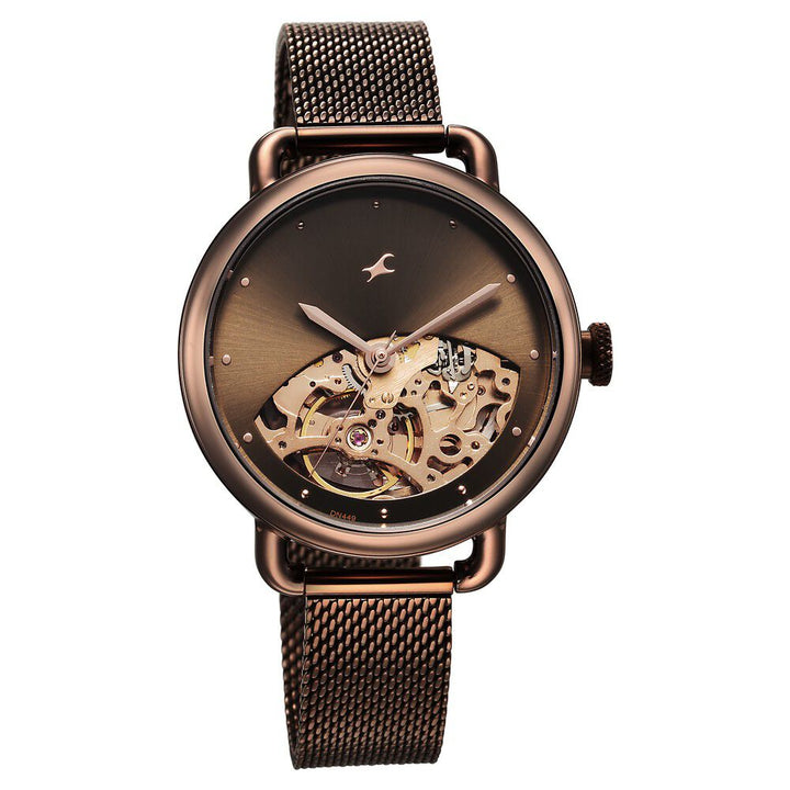 Fastrack Automatics Brown Dial Stainless Steel Strap Watch for Girls NS6288QM01