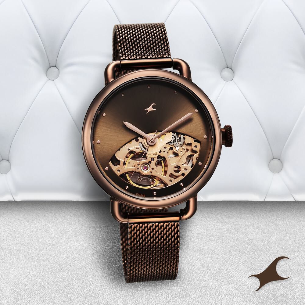 Fastrack Automatics Brown Dial Stainless Steel Strap Watch for Girls NS6288QM01