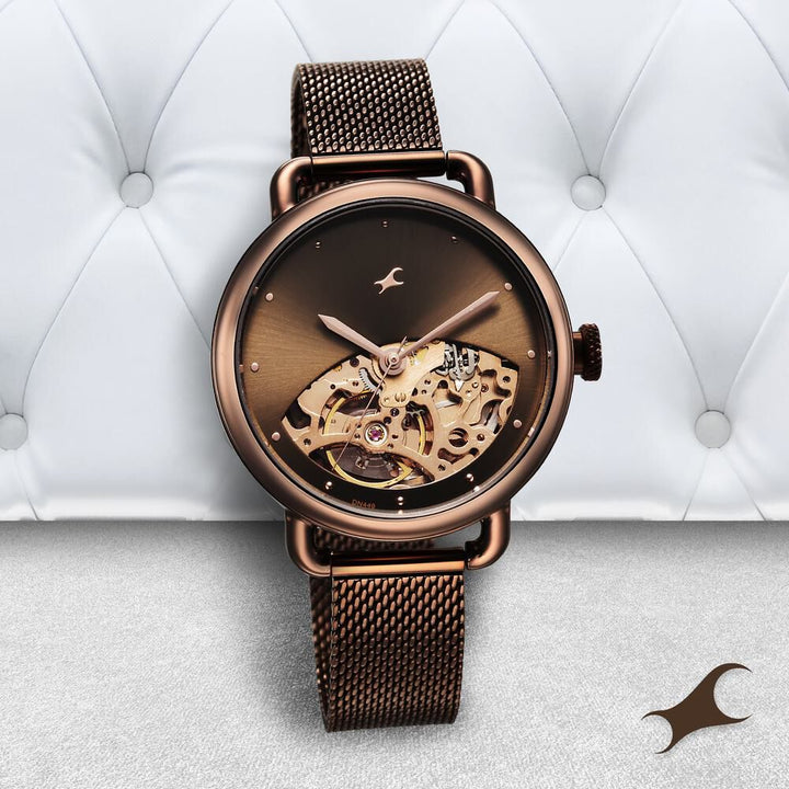 Fastrack Automatics Brown Dial Stainless Steel Strap Watch for Girls NS6288QM01