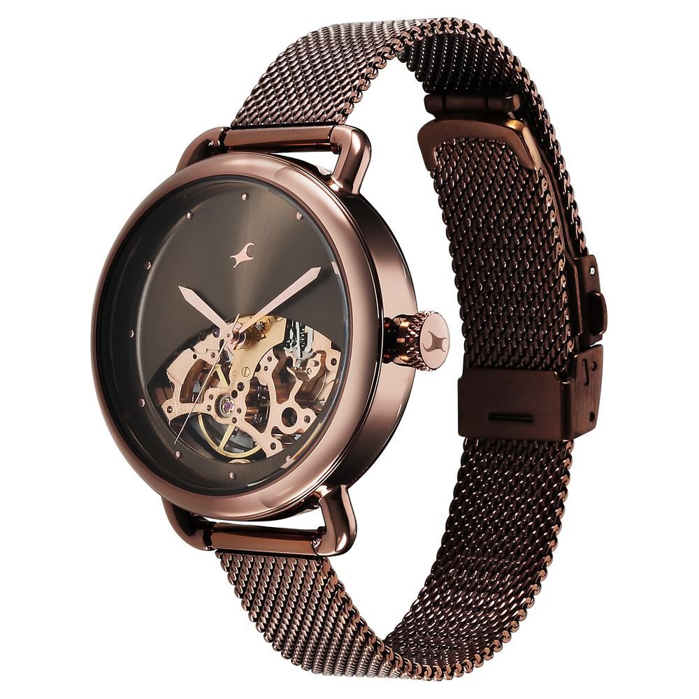 Fastrack Automatics Brown Dial Stainless Steel Strap Watch for Girls NS6288QM01