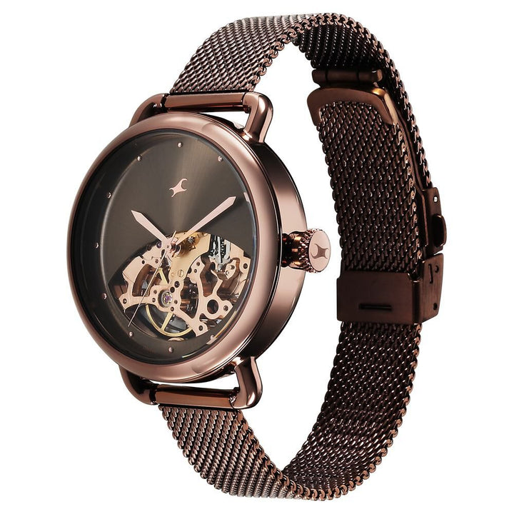 Fastrack Automatics Brown Dial Stainless Steel Strap Watch for Girls NS6288QM01
