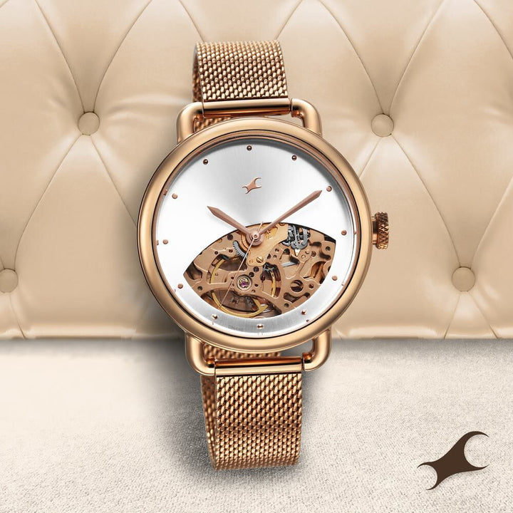 Fastrack Automatics Silver Dial Stainless Steel Strap Watch for Girls NS6288WM01