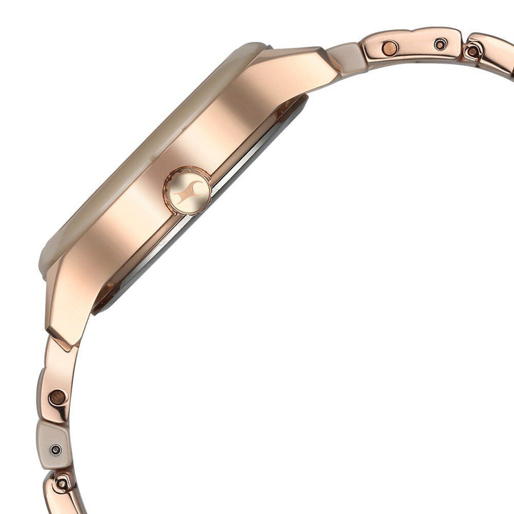 Fastrack Cerame Quartz Multifunction Beige Dial With Champagne Color Steel & Ceramic Strap Watch For Girls 6294KD01