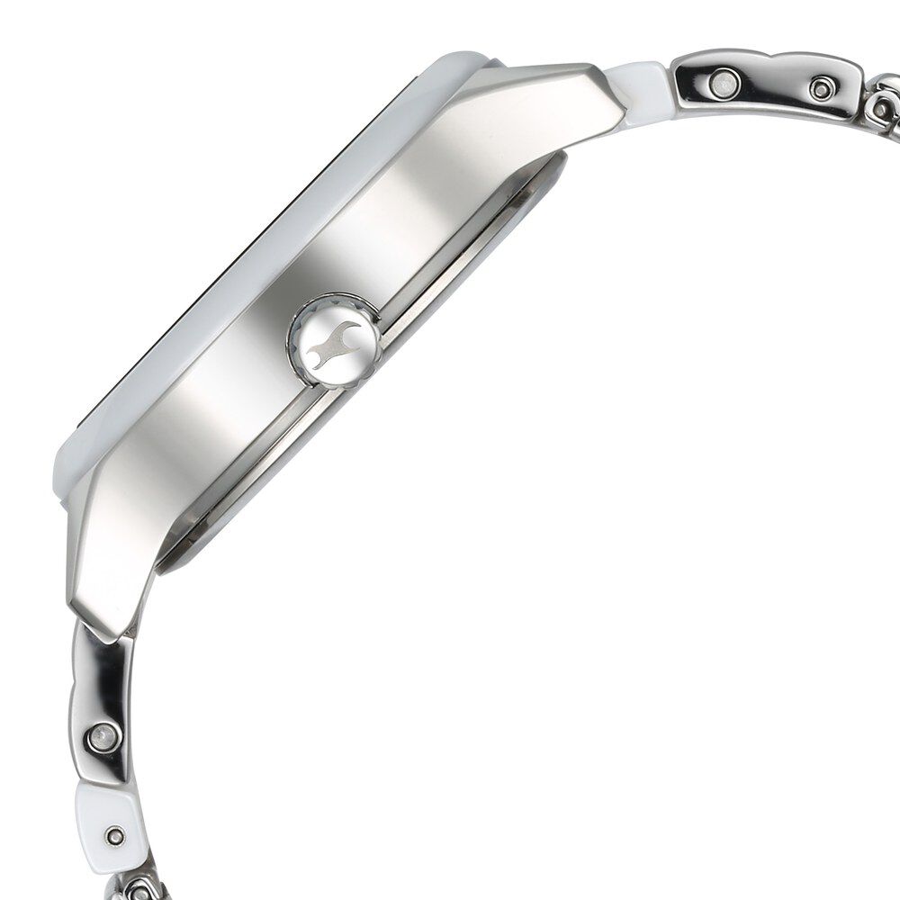 Fastrack Cerame Quartz Multifunction Silver Dial With Silver Color Steel & Ceramic Strap Watch For Girls 6294KD02