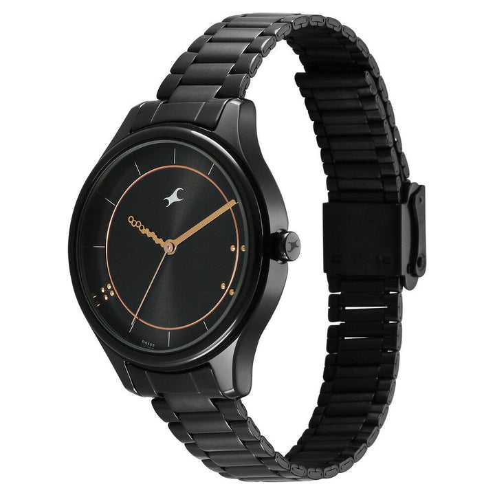 Fastrack Stunners Quartz Analog Black Dial Black Metal Strap Watch For Girls 6296NM01