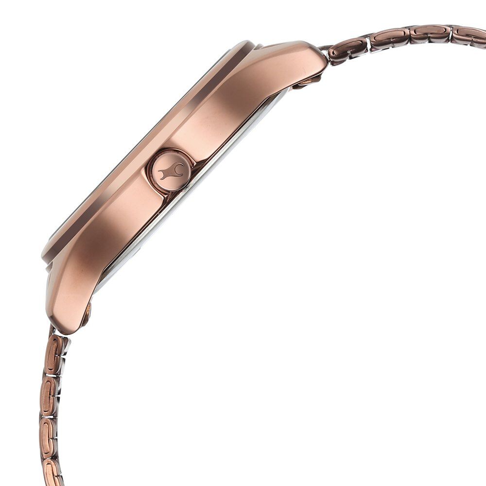 Fastrack Stunners Quartz Analog Brown Dial Brown Metal Strap Watch For Girls 6296QM01