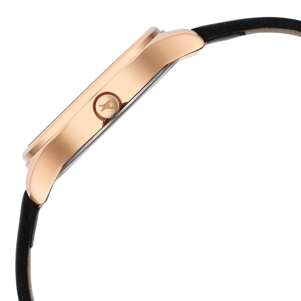 Fastrack Stunners Quartz Analog Black Dial Black Leather Strap Watch For Girls 6296WL01