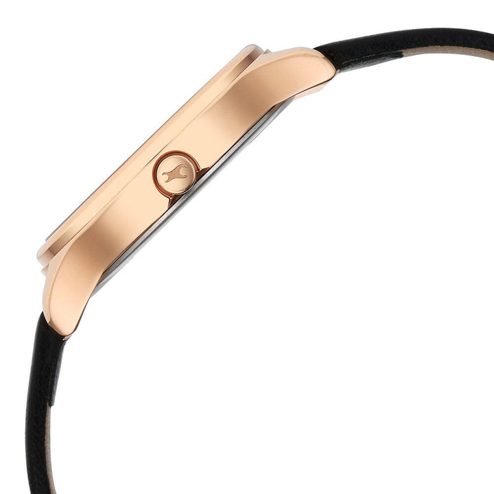 Fastrack Stunners Quartz Analog Black Dial Black Leather Strap Watch For Girls 6296WL01