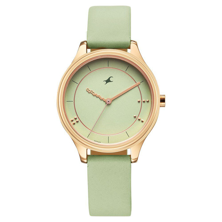 Fastrack Stunners Quartz Analog Green Dial Green Leather Strap Watch For Girls 6296WL02