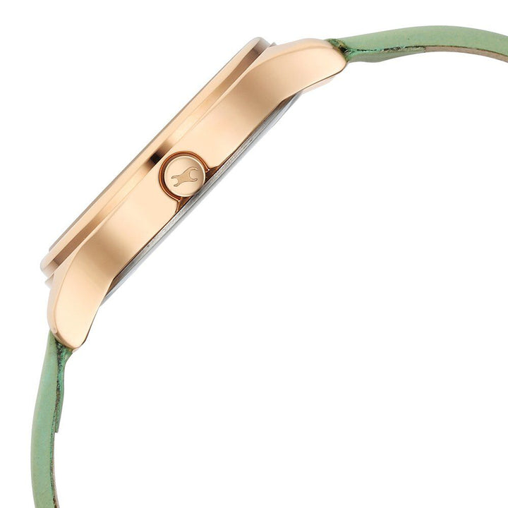 Fastrack Stunners Quartz Analog Green Dial Green Leather Strap Watch For Girls 6296WL02