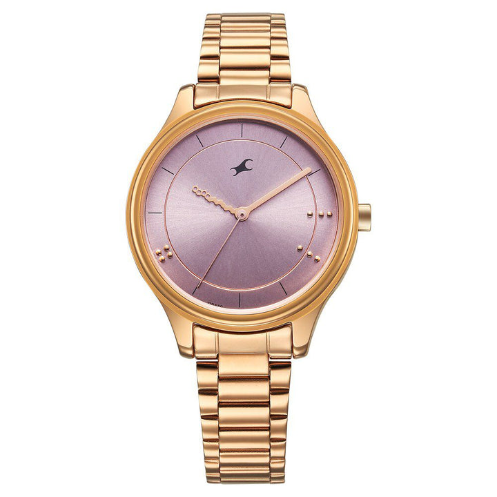 Fastrack Stunners Quartz Analog Pink Dial Rose Gold Metal Strap Watch For Girls 6296WM01
