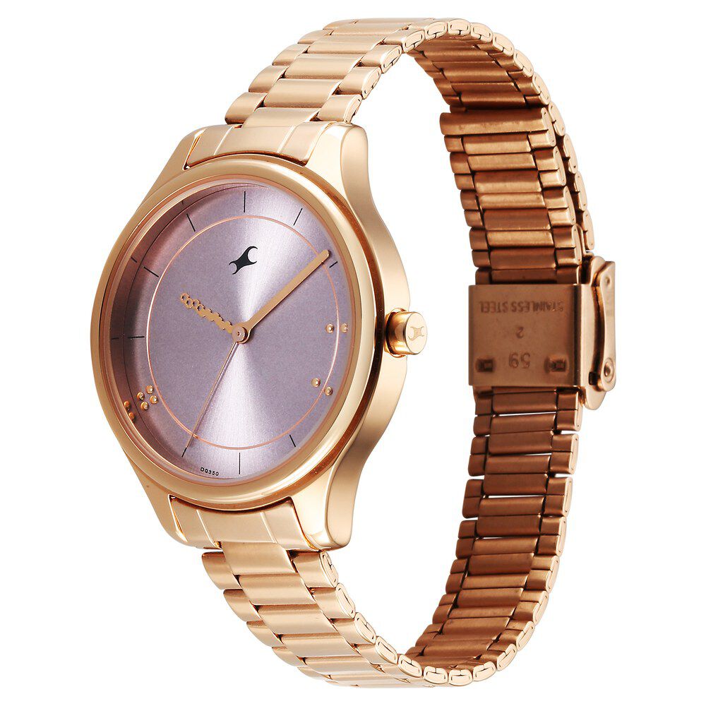 Fastrack Stunners Quartz Analog Pink Dial Rose Gold Metal Strap Watch For Girls 6296WM01