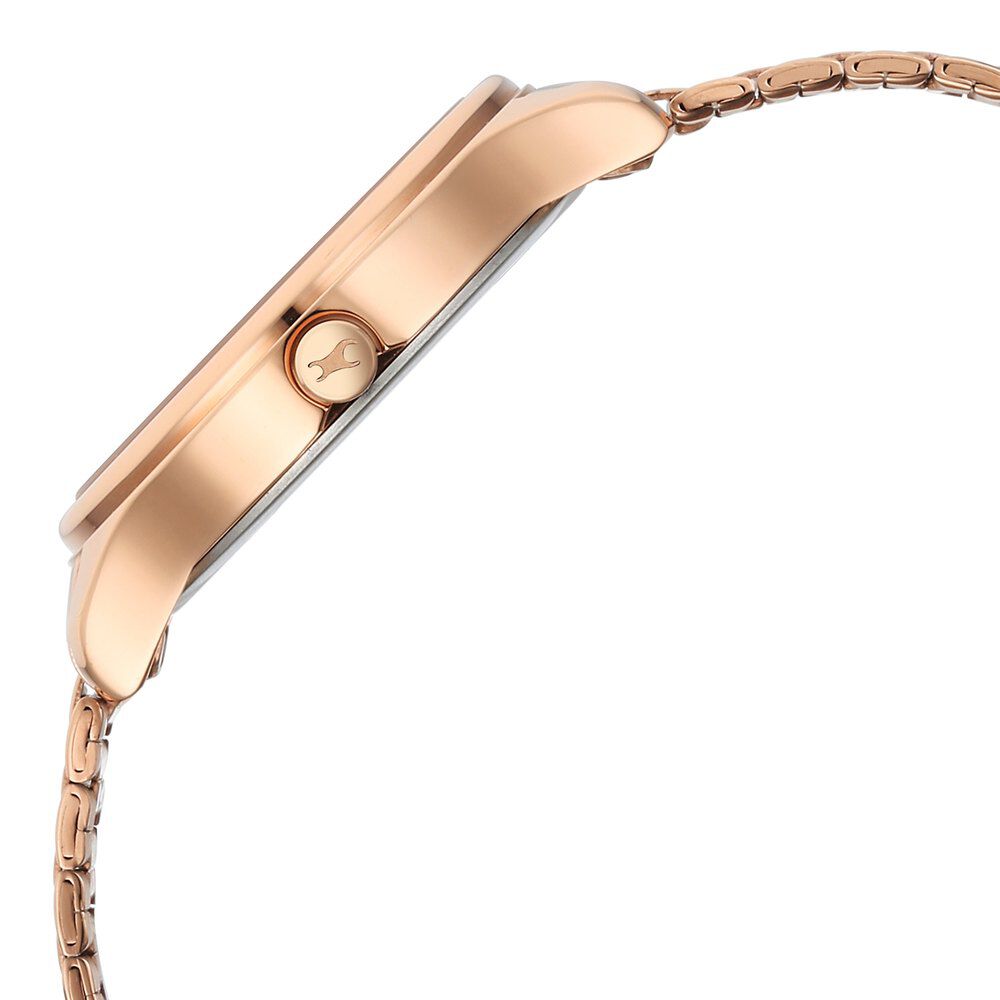 Fastrack Stunners Quartz Analog Pink Dial Rose Gold Metal Strap Watch For Girls 6296WM01