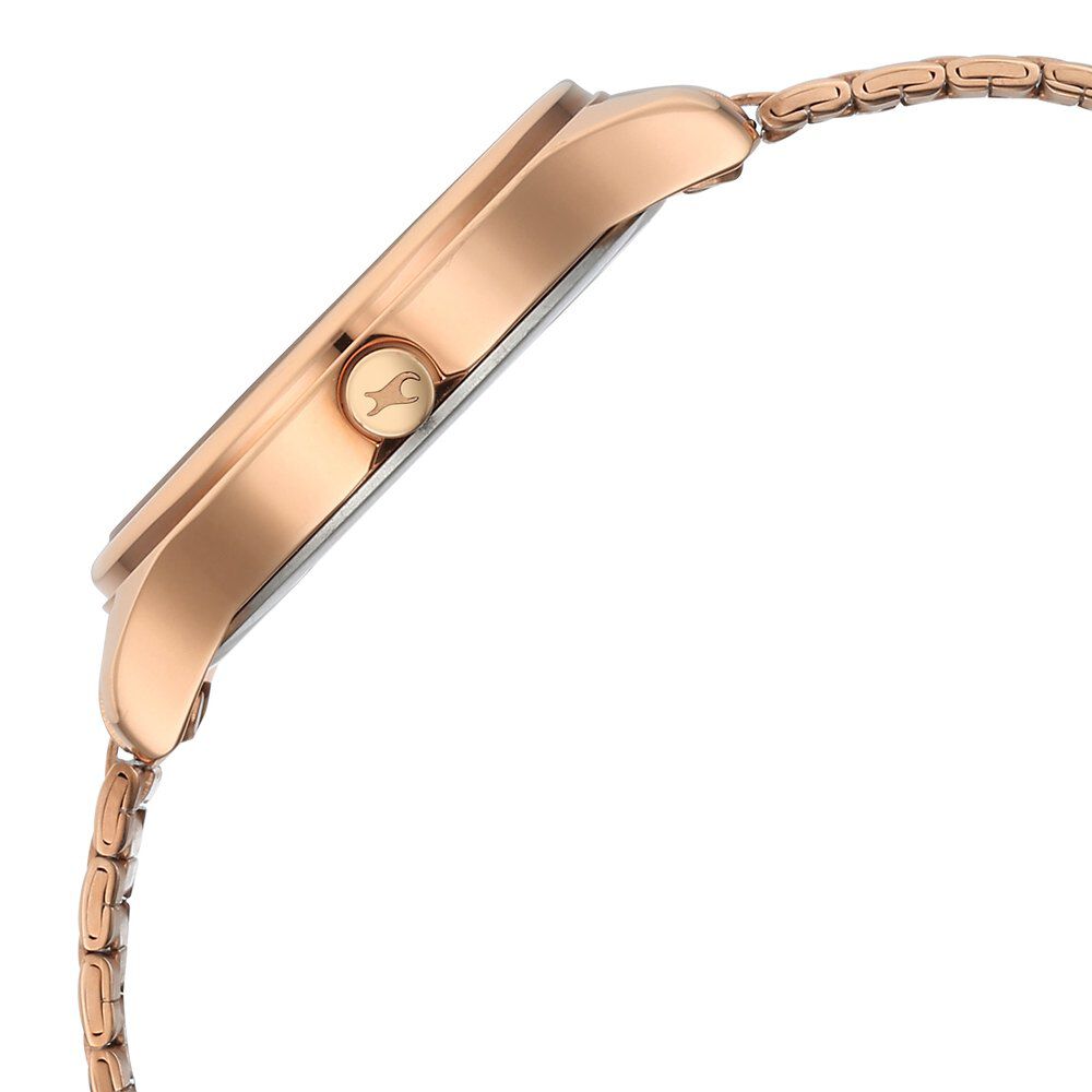 Fastrack Stunners Quartz Analog Green Dial Rose Gold Metal Strap Watch For Girls 6296WM02