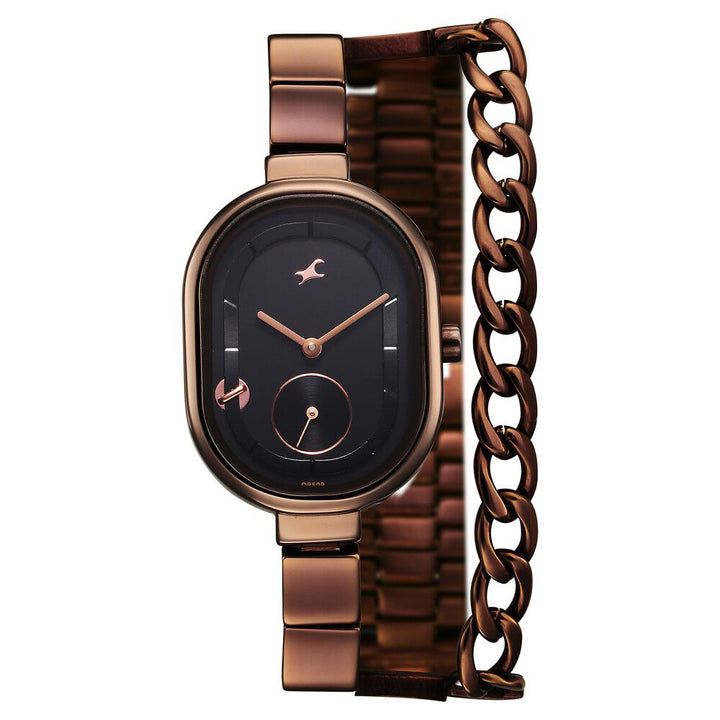 Fastrack Maximinimal Quartz Analog Black Dial Stainless Steel Strap Watch for Girls 6297QM01