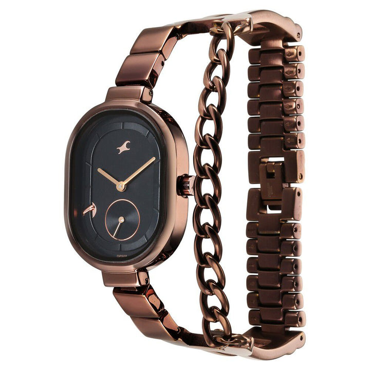 Fastrack Maximinimal Quartz Analog Black Dial Stainless Steel Strap Watch for Girls 6297QM01