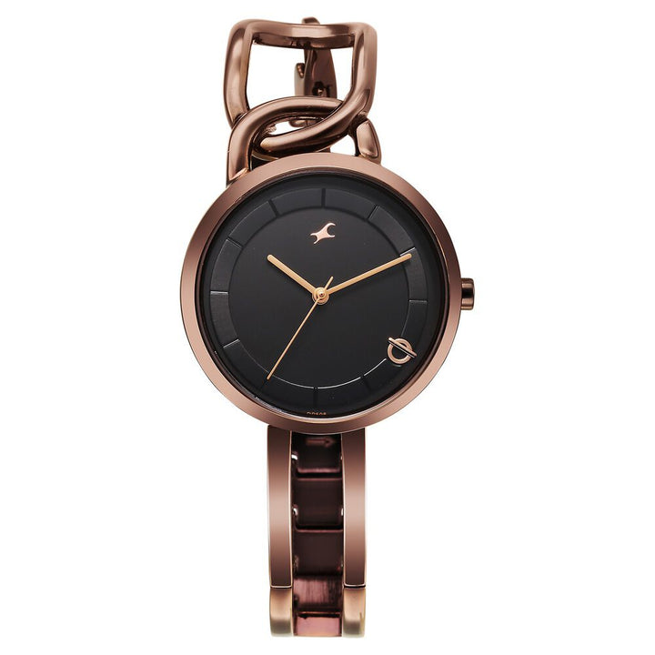 Fastrack Opulence Quartz Analog Black Dial Brown Metal Strap Watch For Girls 6298QM01