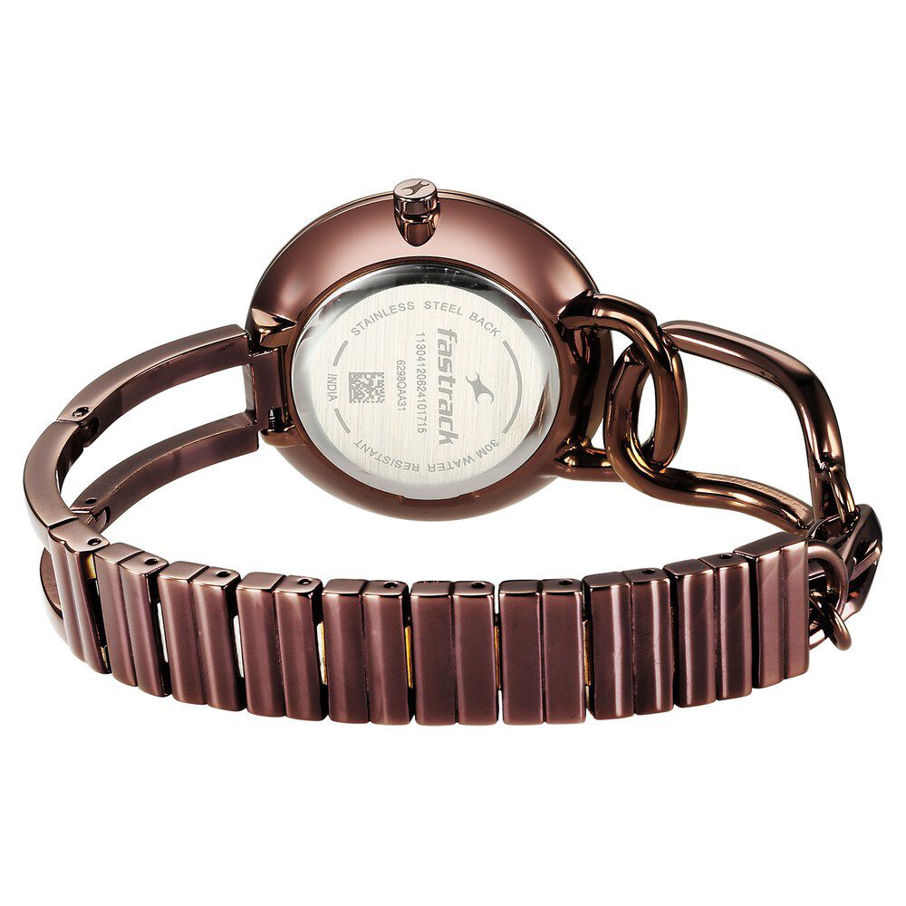 Fastrack Opulence Quartz Analog Black Dial Brown Metal Strap Watch For Girls 6298QM01
