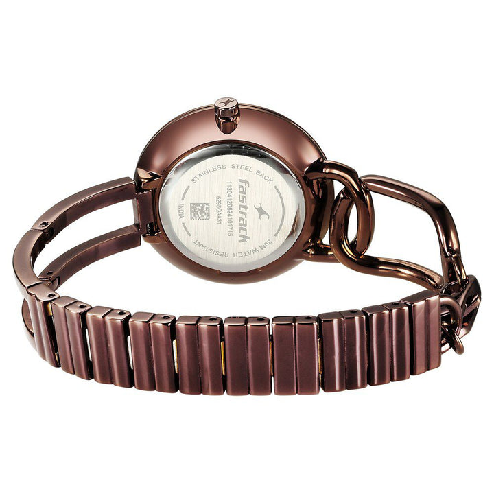 Fastrack Opulence Quartz Analog Black Dial Brown Metal Strap Watch For Girls 6298QM01